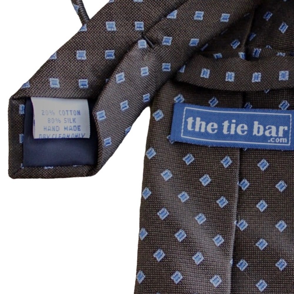 The Tie Bar brown silk cotton blend with baby blue diamond pattern